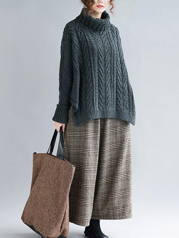 xakxx Cable- Knit High-neck Solid Loose Sweater