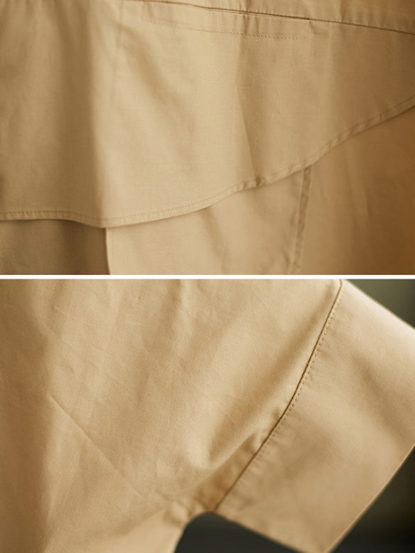 xakxx Loose Solid Color Buttoned Hooded Long Sleeves Trench Coat