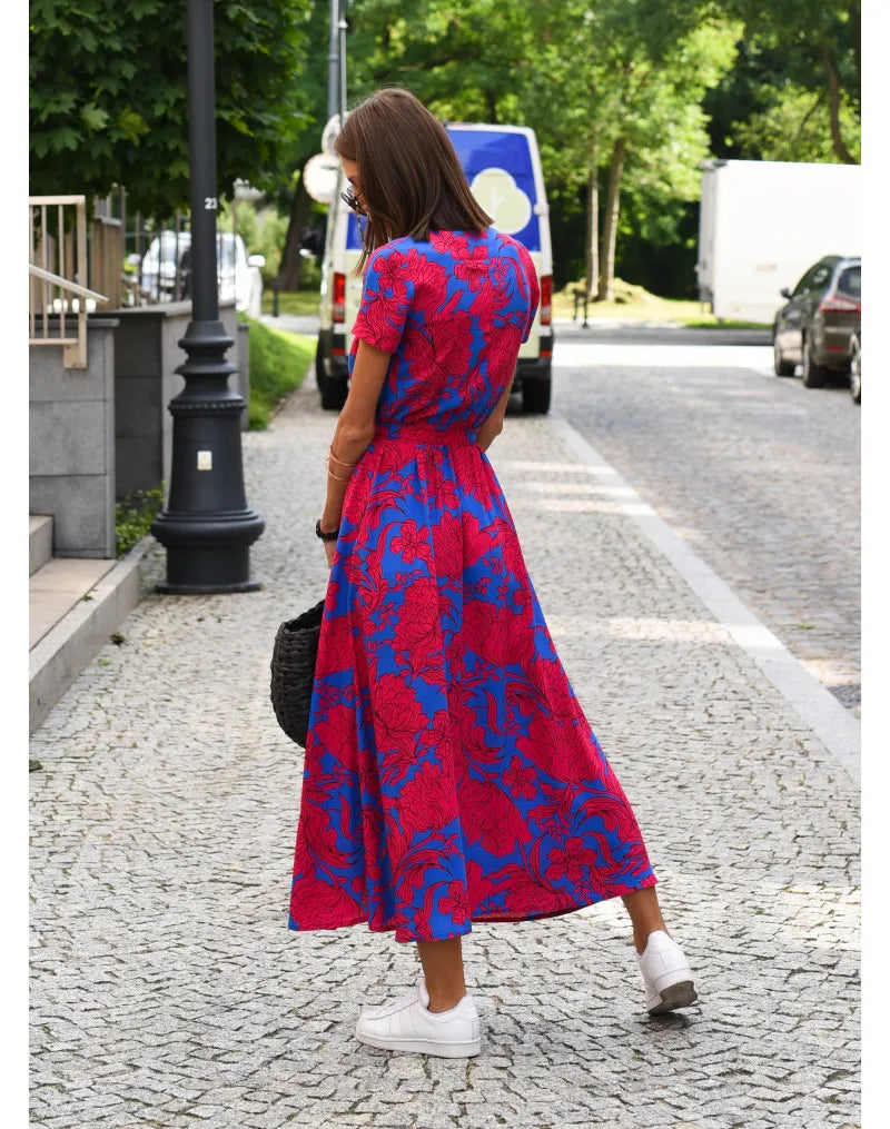 designer womens skirt summer new V-neck print lace-up Lady Floral dress Blue purple pink Urban fashion Clothes 33a fa5