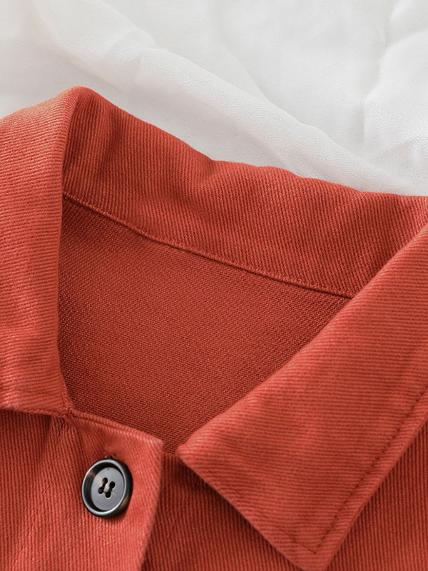 xakxx Vintage Loose Long Sleeves Buttoned Solid Color Lapel Collar Outerwear
