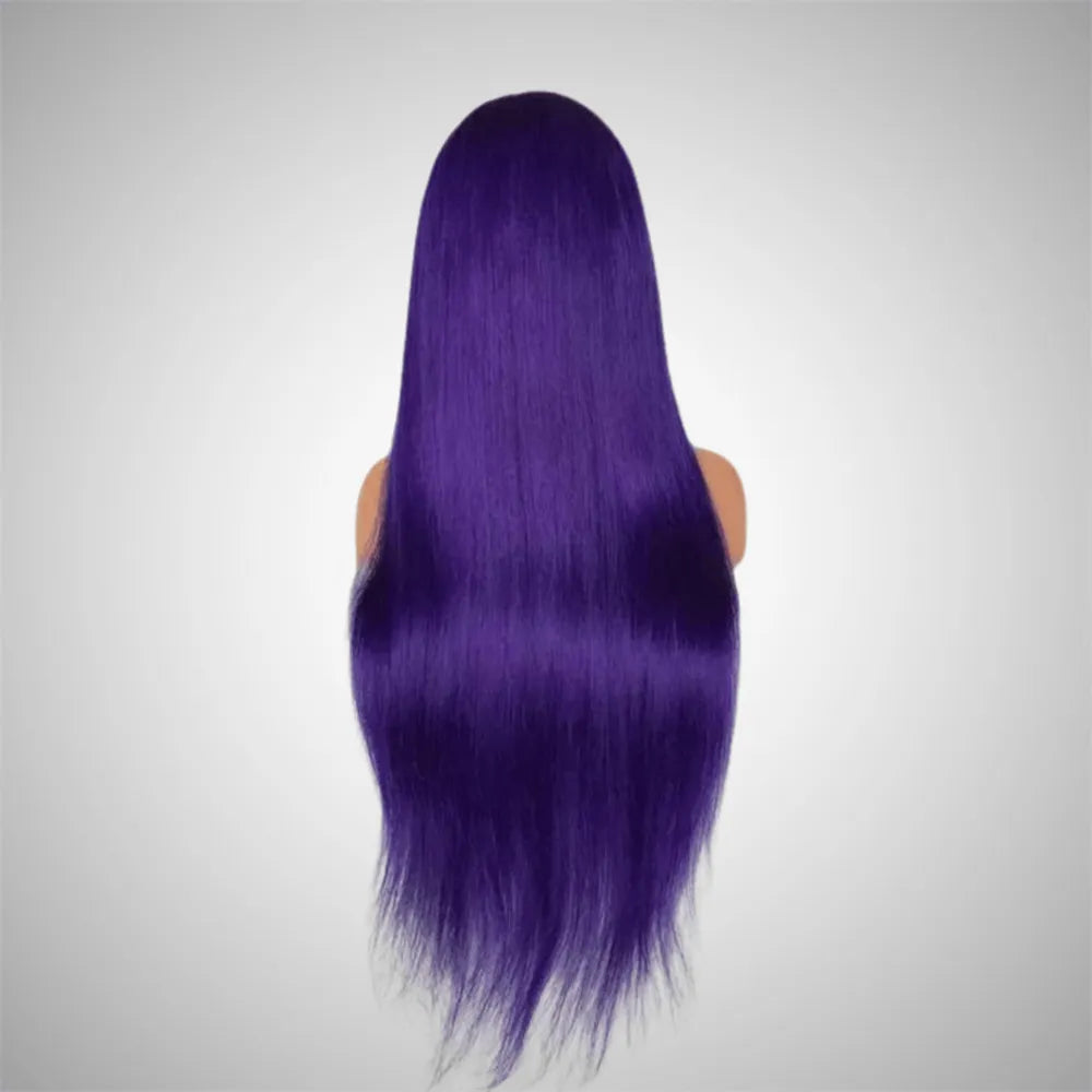 40 Inch Dark Purple Colored Straight Lace Front Human Hair Wigs for Black Women 180% Transparent 360 Lace Frontal Wig Preplucked