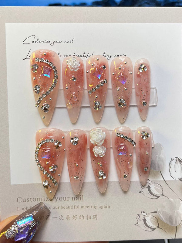 xakxx Detachable Geometric Rhine Stones Press-On Nails