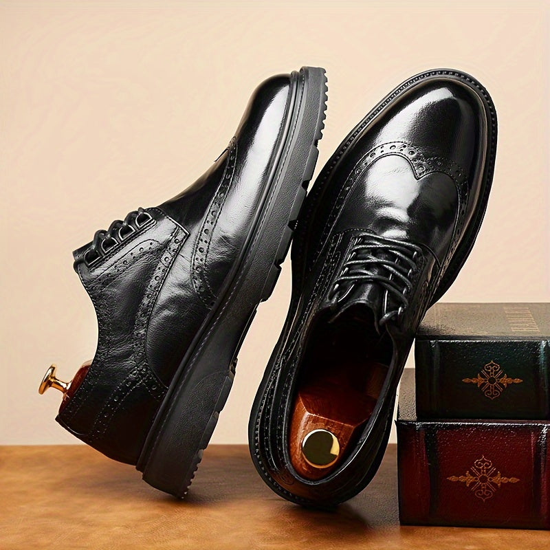 Premium Mens Wing-tip Brogue Dress Shoes - Split Leather, Anti-slip Sole, Comfortable Lace-up - Perfect for Business Office, Spring & Autumn