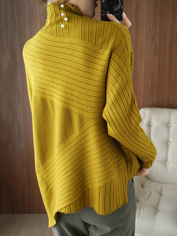 xakxx Original Irregular 7 Colors High-Neck Long Sleeves Sweater Top