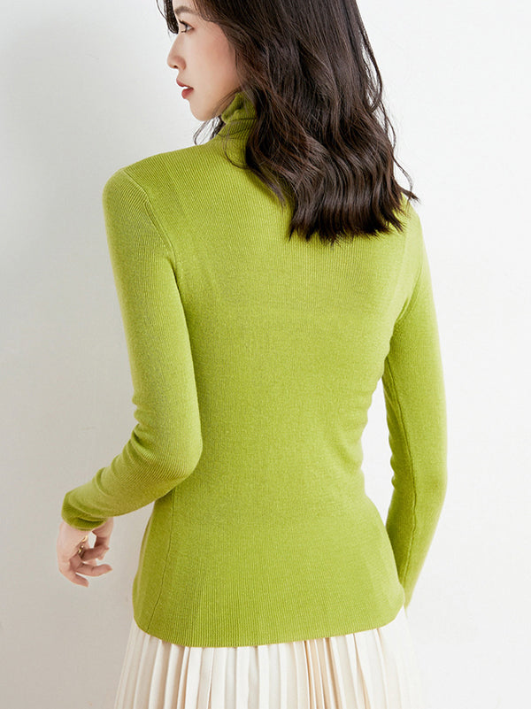 xakxx Simple Skinny Long Sleeves Solid Color High-Neck Sweater Tops Pullovers