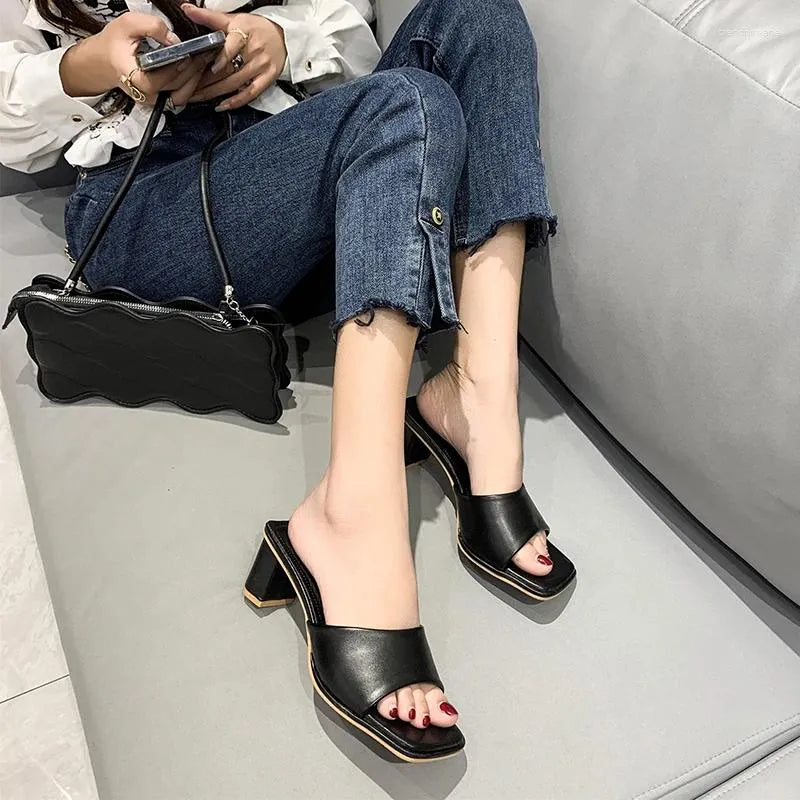 Slippers Summer Colorful Sandals Pink Blue High Heels Women Black White Elegant Slip On Pumps Ladies Sexy Beach Slides