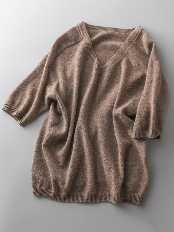 xakxx Urban Solid Color V-Neck Knitting Pullover