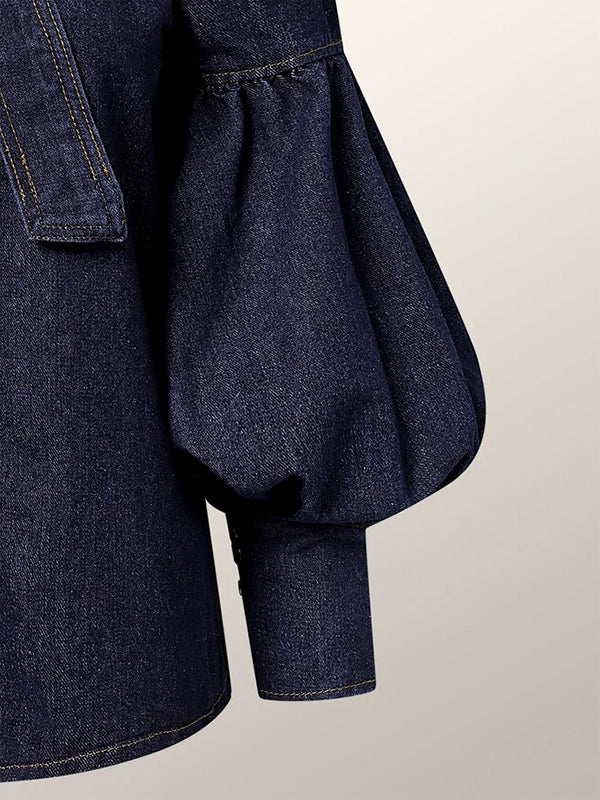 xakxx Long Sleeves Puff Sleeves Bow-Embellished Buttoned Split-Joint Tied High Neck Blouses&Shirts Tops