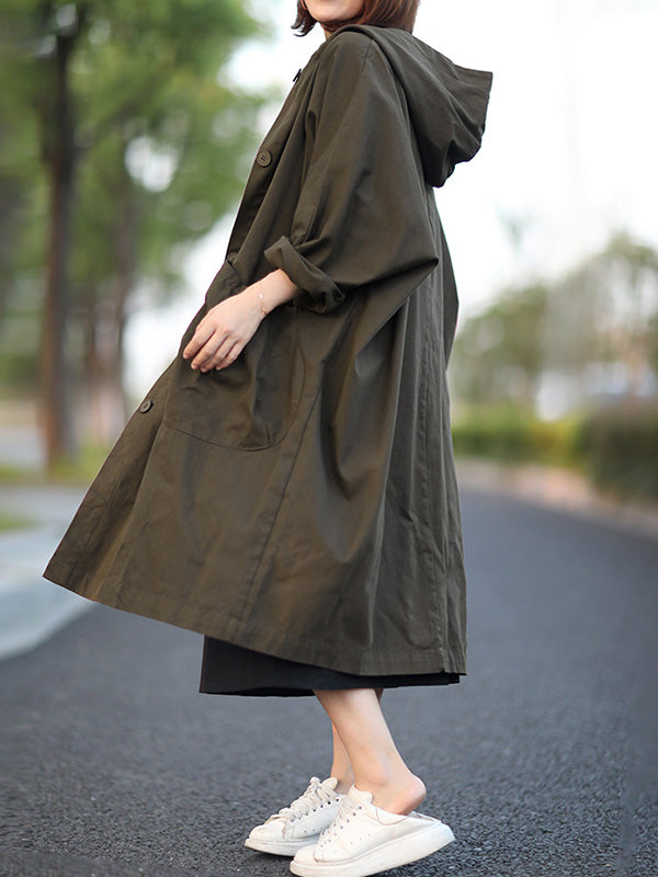 xakxx Original Solid Hooded Long Sleeve Outerwear&Coat