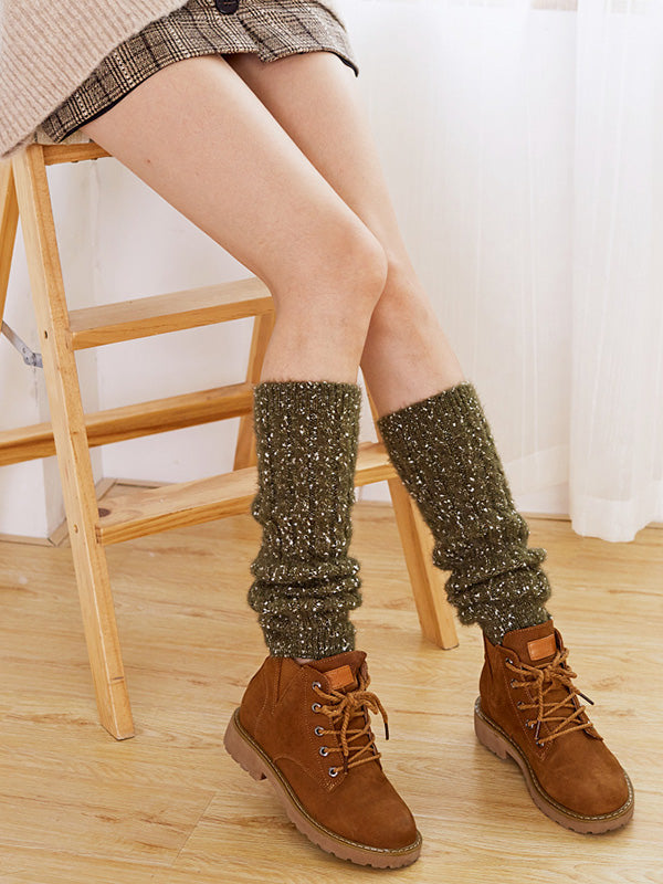 xakxx Wool Knitted Dot Twist Leg Warmers Accessories