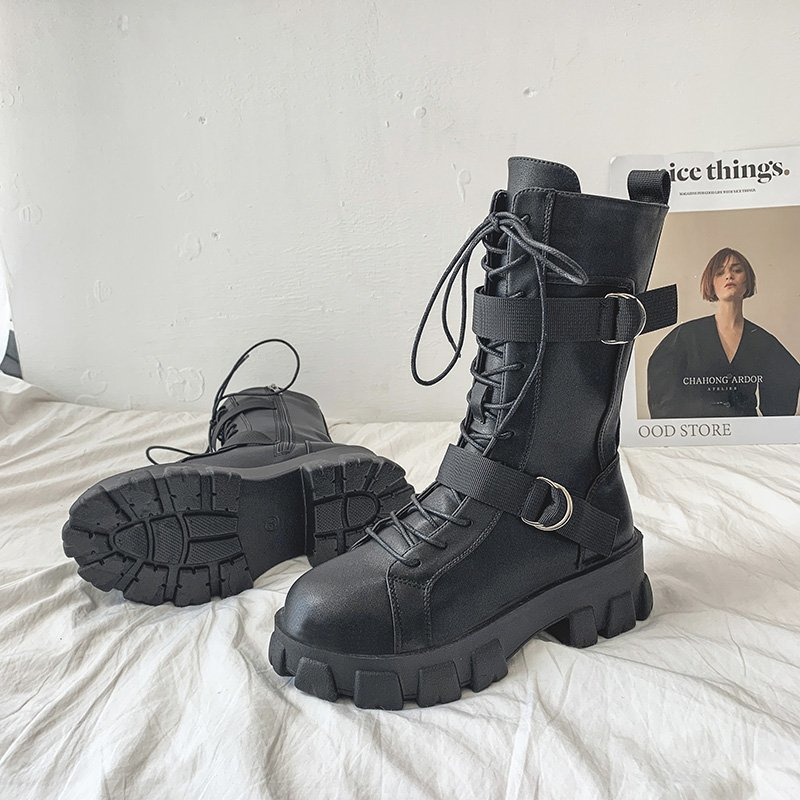 Purpdrank - Women's Shoes New Spring Style Platform Comfortable Boots Zipper Casual Mid-Calf Round Toe Flat with Boots Femmes Bottes