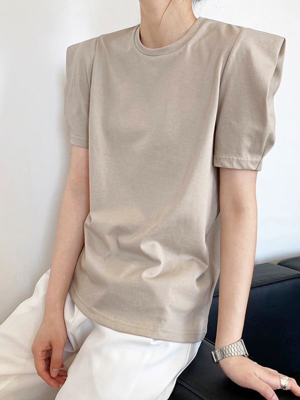 xakxx Original Puff Sleeve Round-Neck Casual T-Shirts