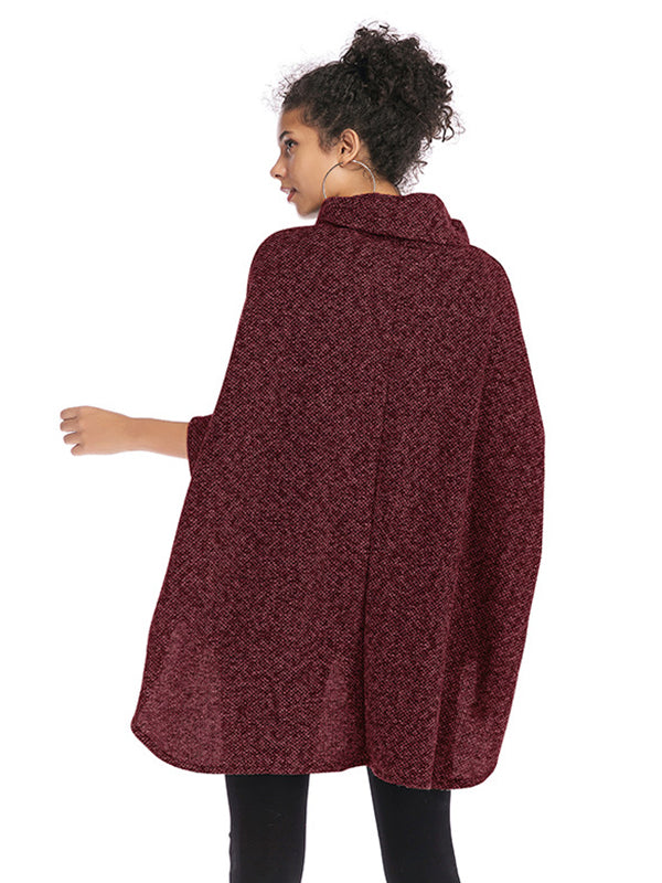 xakxx Casual Loose Half Sleeves Solid Color High-Neck Sweater Tops