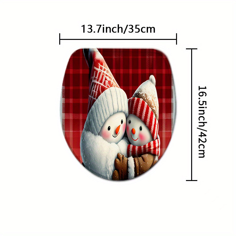 1pc, Ultra Soft and Non-Slip Christmas Snowman Bathroom Rugs Set - Perfect for Bathroom/Shower - Machine Washable - Absorbent Bath Mat Carpets - U-Shaped Contour Rug - Bathroom Supplies