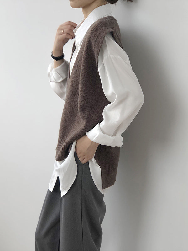 xakxx Knitting Irregularity Solid V-Neck Vest