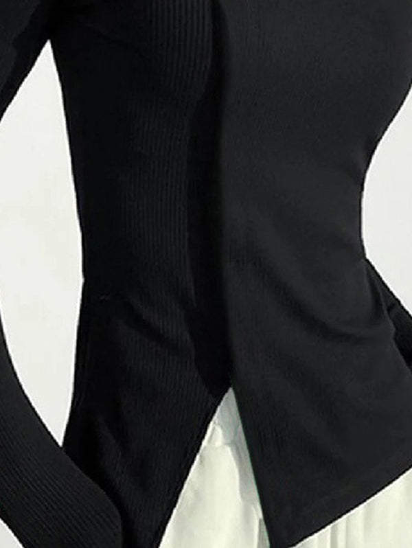 xakxx Skinny Solid Color Split-Joint High Neck T-shirts
