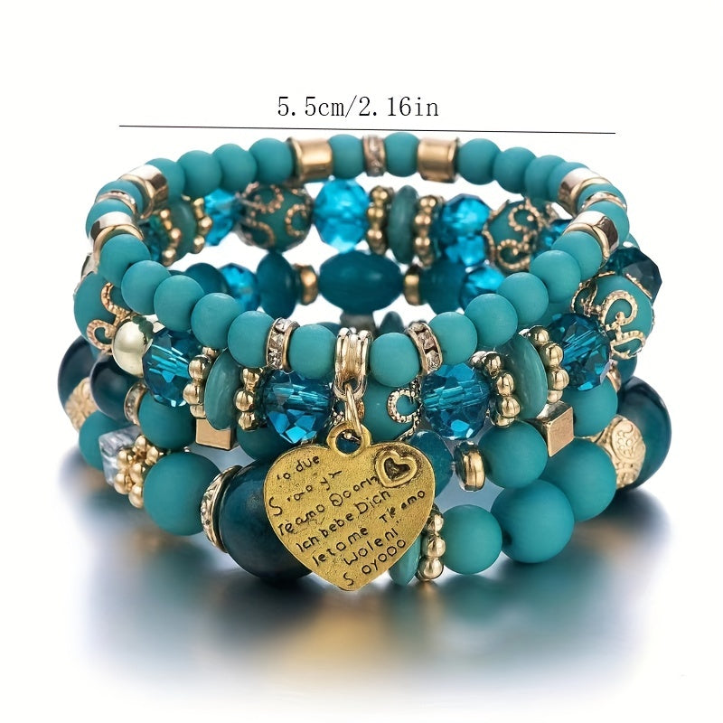 Chic Multilayer Bohemian Stretch Bracelet - Women's Hand Jewelry with Peach Heart Beads, Adjustable, Comfortable, and Stylish Accessory for Everyday Wear