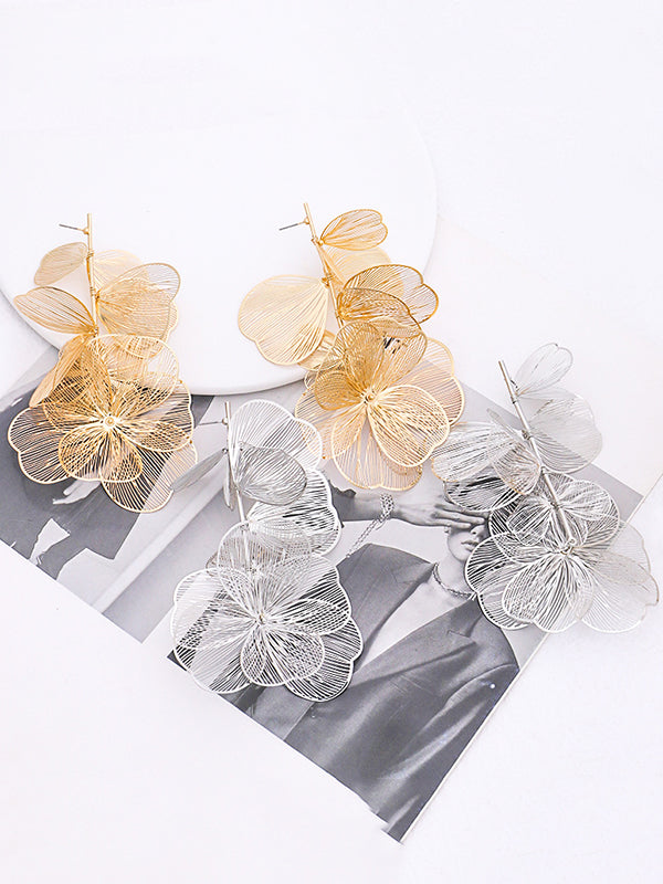 xakxx Solid Color Three-Dimensional Flower Drop Earrings