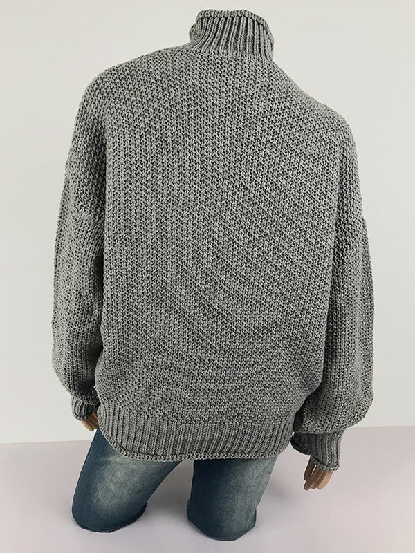xakxx Casual Long Sleeves Solid Color High-Neck Sweater Tops
