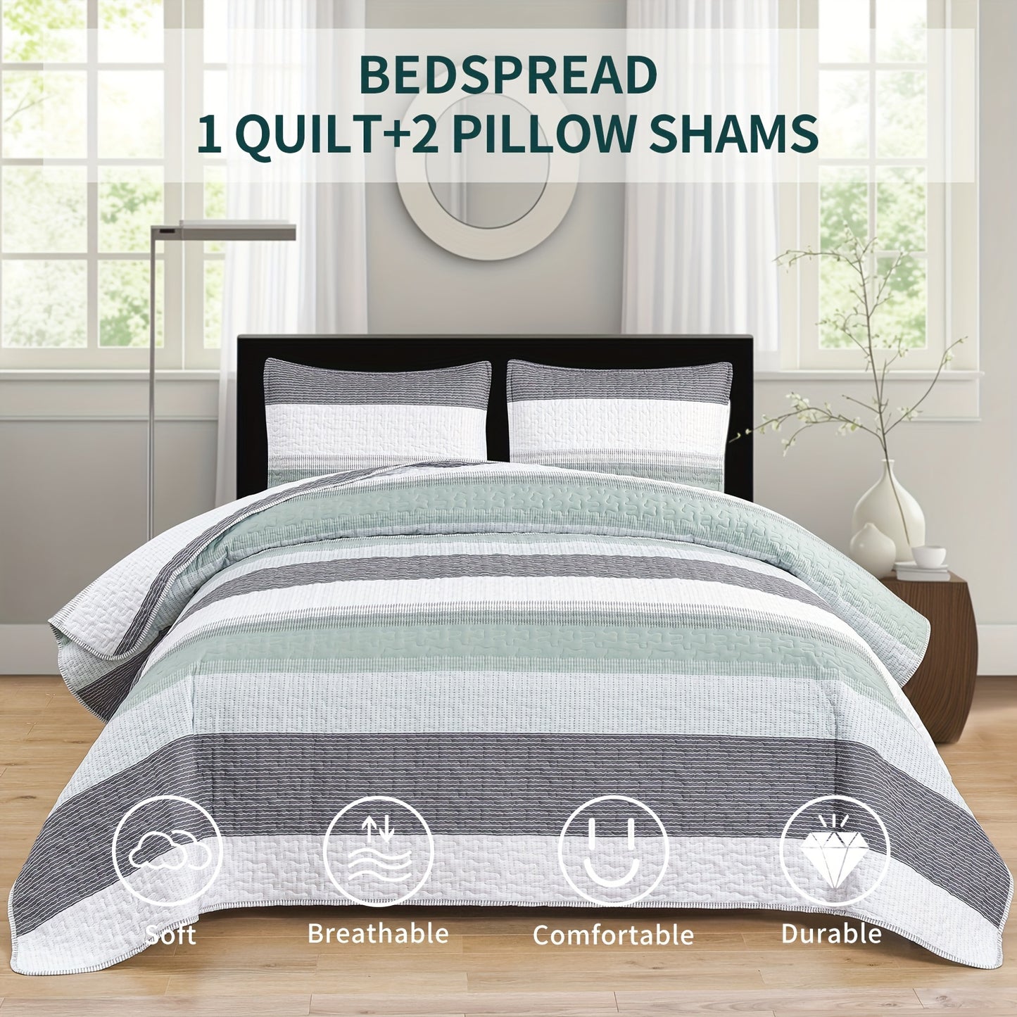 3pcs Luxurious Minimalist Bedding Set - Soft, Breathable, and Comfortable Print Bedspread with 2 Matching Pillowcases - Perfect for Bedroom and Dorm Room Decor
