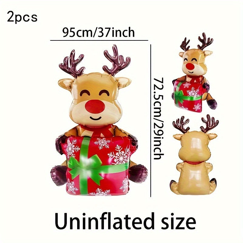 2pcs 37" Inflatable Reindeer Balloons - Perfect for Christmas & Holiday Parties, Indoor/Outdoor Decorations