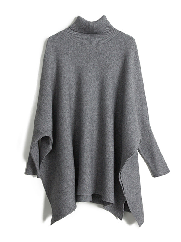 xakxx Simple Loose Solid Color High-Neck Batwing Sleeves Sweater
