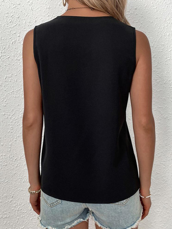 xakxx Loose Sleeveless Split-Joint V-Neck Blouses Vest Top