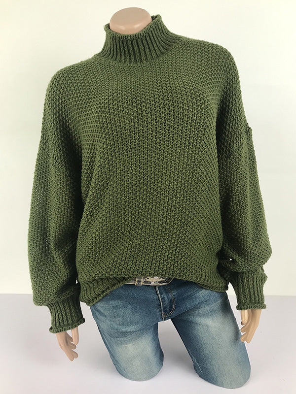 xakxx Casual Long Sleeves Solid Color High-Neck Sweater Tops