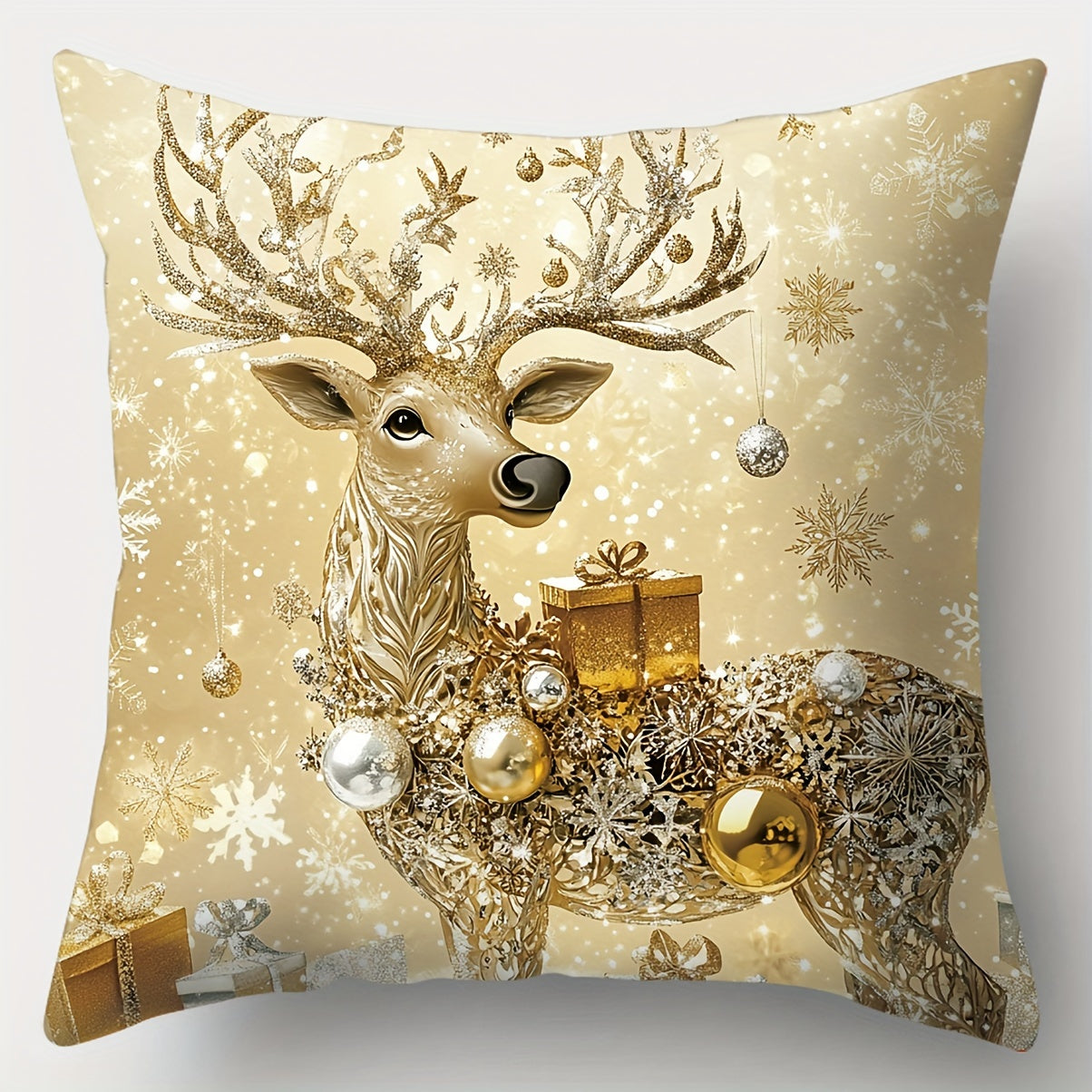 4pcs, Christmas pillowcase, Golden Santa Claus, snowman, deer, Christmas tree, beautiful and practical 17.7 inches * 17.7 inches, suitable for home and outdoor sofa decoration, living room sofa, bedroom zipper pillowcase (excluding pillow core)