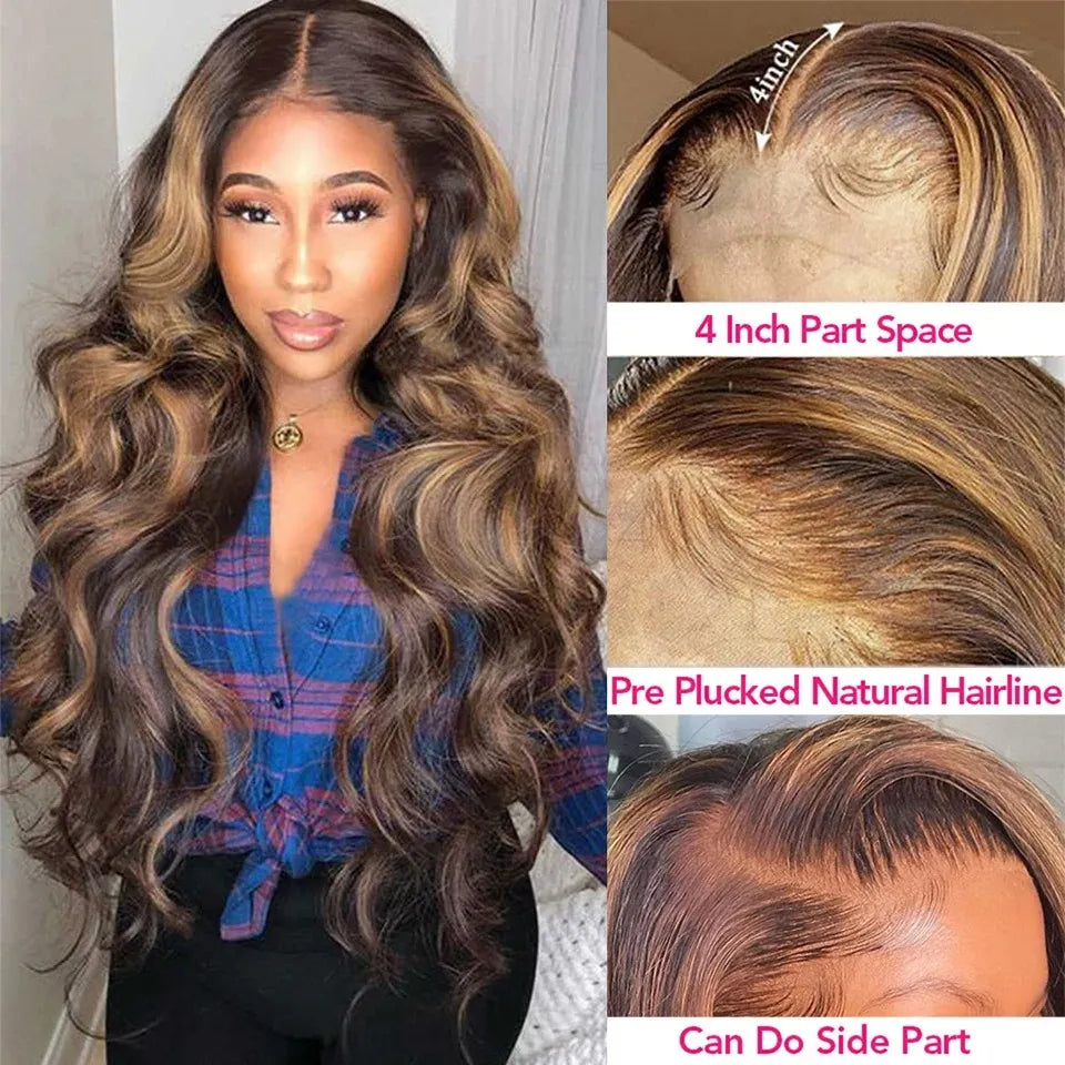 Highlight Wig 13x6 Hd Lace Frontal Wigs Ombre Body Wave Lace Front Wig Human Hair Pre Plucked 13x4 360 Glueless Full Lace Wigs