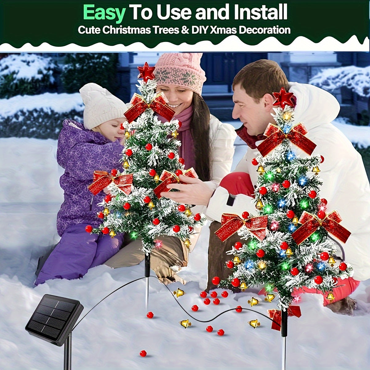 (2/4-pack Christmas Tree Cedar Solar Lights) Outdoor Christmas Tree Lighting, Courtyard Decoration, Multi-color LED Solar Stakes Suitable For Small Path Lawn Courtyard Christmas Decoration (cute Style), Ambient Lights, Courtyard Lights
