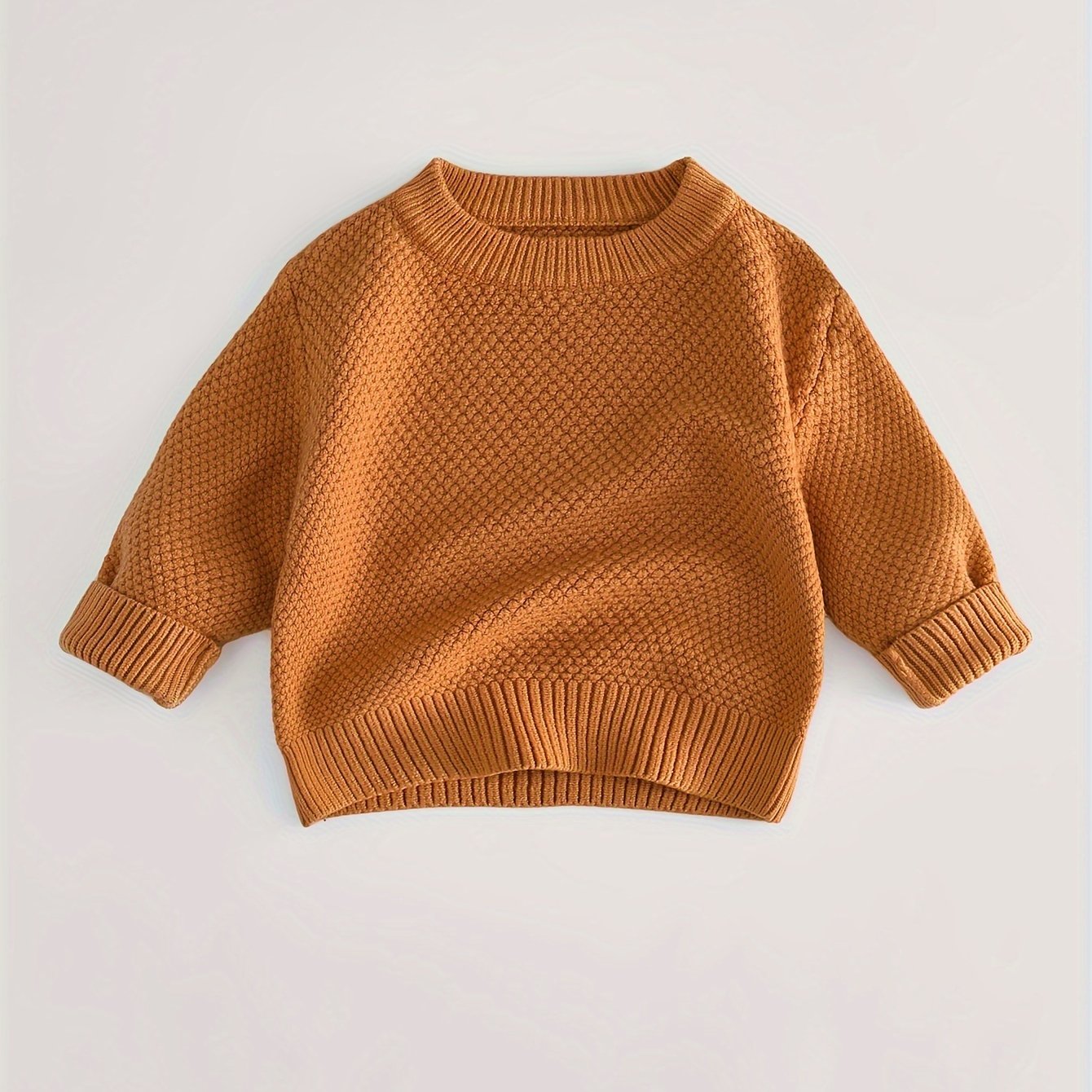 Baby's Solid Color Jacquard Sweater, Knitted Long Sleeve Top, Toddler & Infant Boy's Clothing For Fall Winter