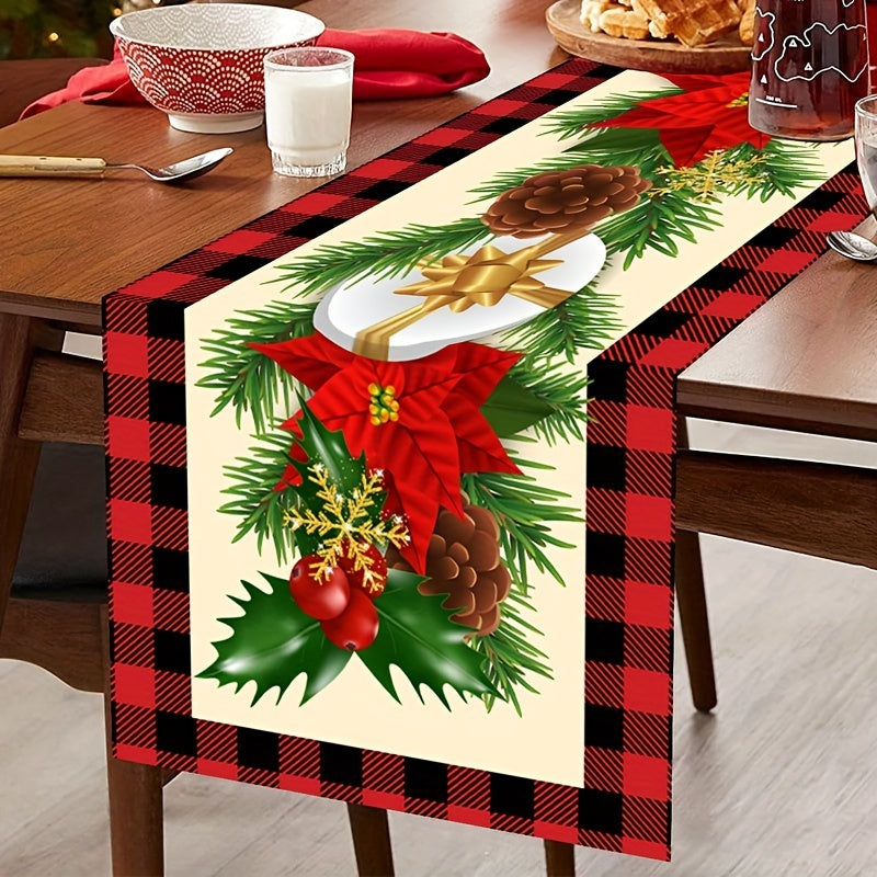 Vibrant Festive Rectangular Table Runner - 70.87 inches Long, Polyester Woven, Holiday Floral Pattern, Durable, Easy to Clean, Ideal for Christmas, New Year Home & Party Decorations, Adds Warmth and Ambiance to Your Table Setting