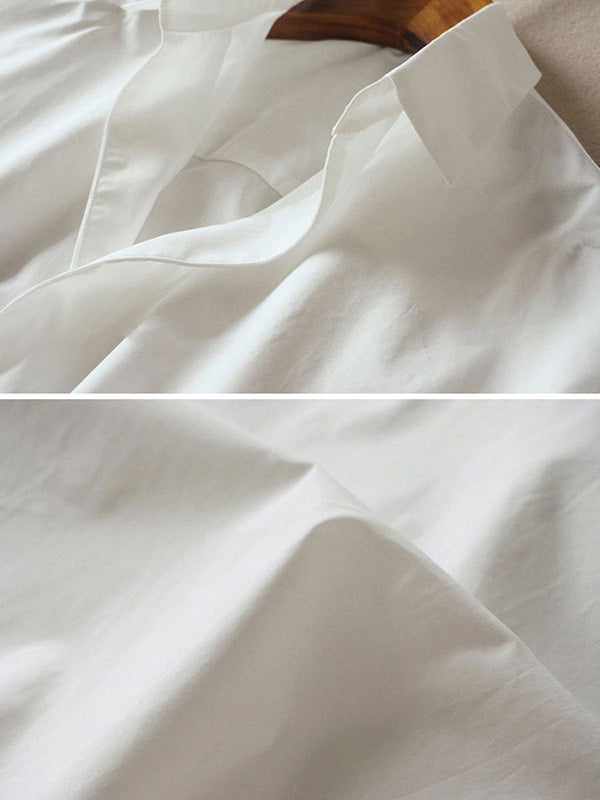 Xakxx - Casual Short Sleeves Loose Solid Color Lapel Collar Blouses&Shirts Tops
