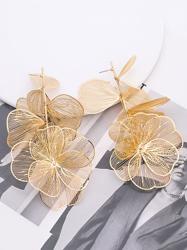 xakxx Solid Color Three-Dimensional Flower Drop Earrings
