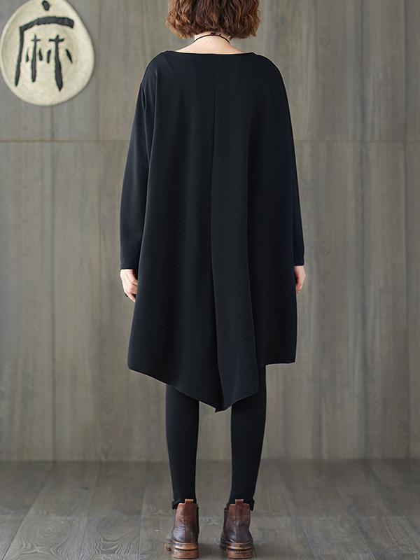 xakxx Loose Black Cropped Solid Long Sleeve T-Shirt