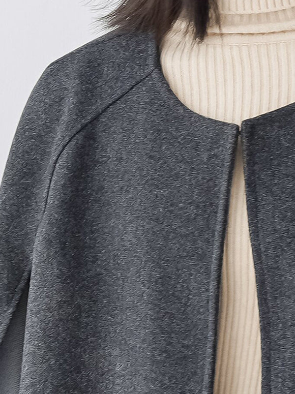 xakxx Casual Loose Solid Color Round-Neck Cape Outerwear