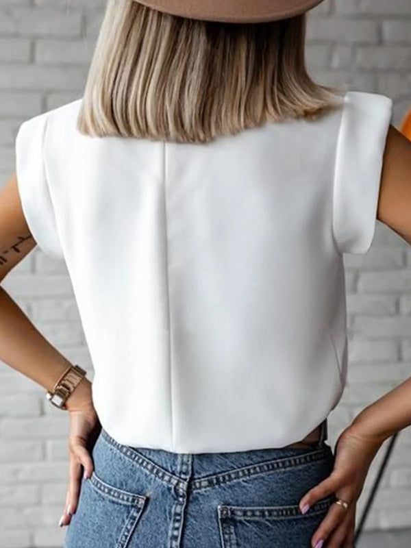 xakxx Cap Sleeve Loose Applique Embroidered Figure High-Neck T-Shirts Tops