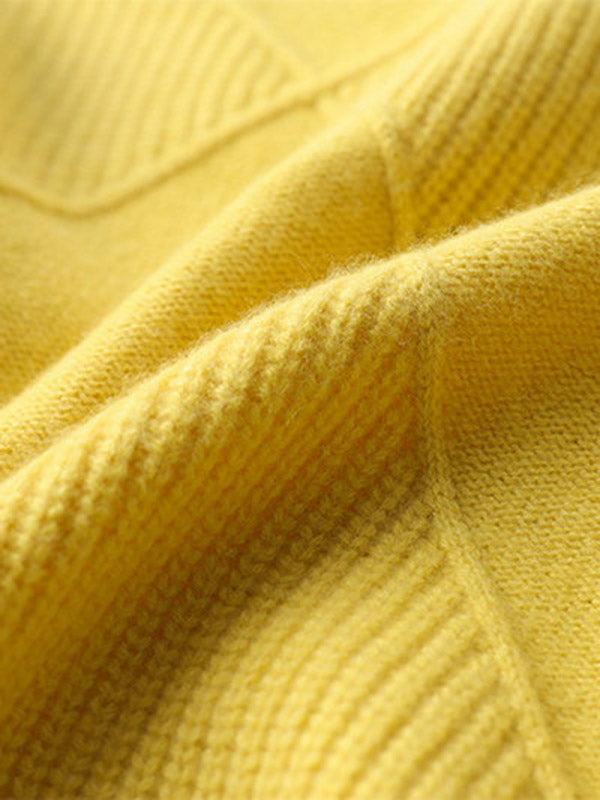 xakxx Casual Loose Solid Color Striped High-Neck Long Sleeves Sweater Tops