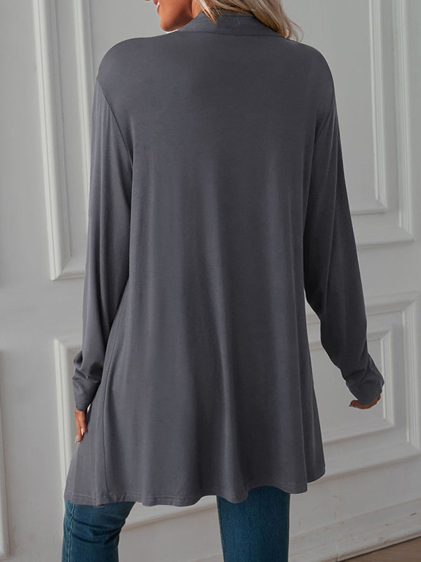 xakxx Long Sleeves Loose Solid Color Statement Collar Outerwear
