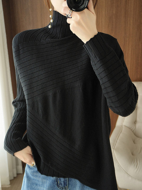 xakxx Original Irregular 7 Colors High-Neck Long Sleeves Sweater Top