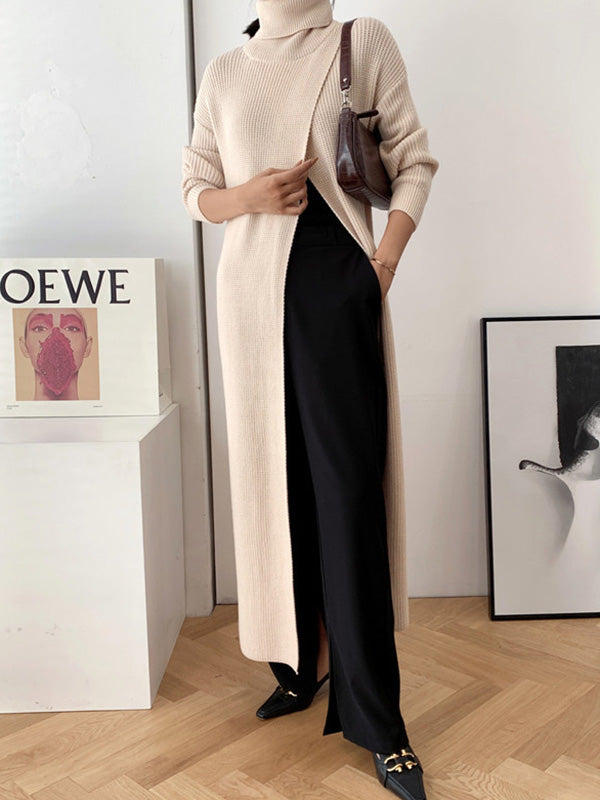 xakxx Original Loose Solid Color Split-Front Sweater Dress