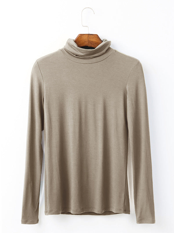 xakxx Simple Long Sleeves Skinny Solid Color High-Neck T-Shirts
