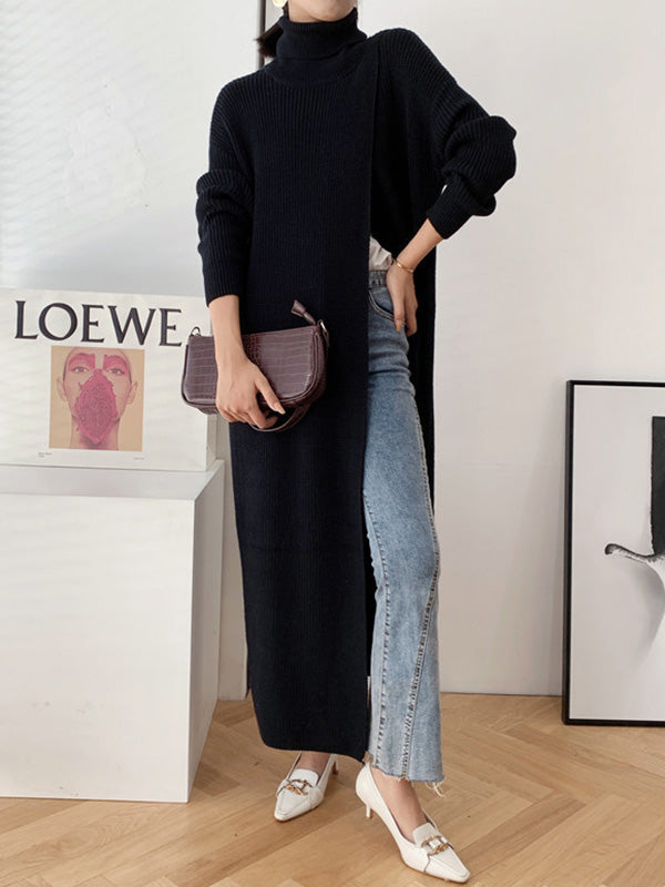 xakxx Original Loose Solid Color Split-Front Sweater Dress
