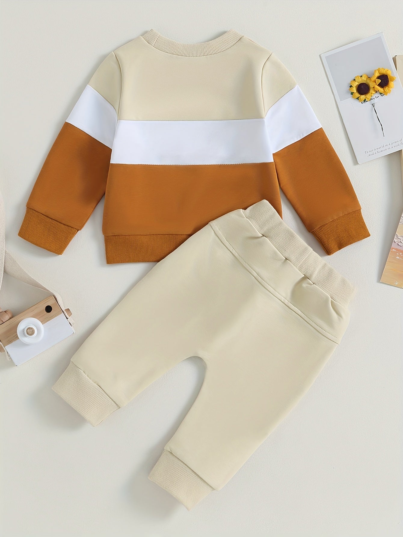Baby Boys Spring 2 Piece Outfits Contrast Color Long Sleeve Sweatshirt and Elastic Pants for Toddler Fall Clothes