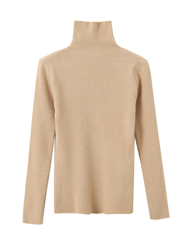 xakxx Simple Skinny Long Sleeves Solid Color High-Neck Pullovers