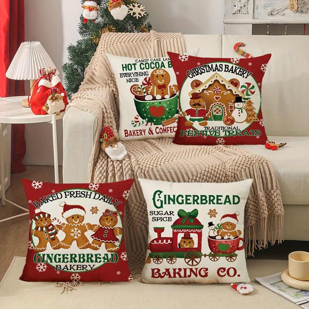 1pc Christmas Gingerbread Man House Throw Pillow Case, 17.7x17.7inch Winter Holiday Baking Lovers Gift, Soft Mat Cover for Home, Bedroom, Indoor Decor