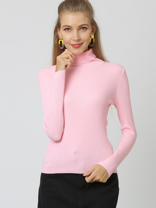 xakxx 10 Colors Simple Knitting Solid Color High-Neck Pullover