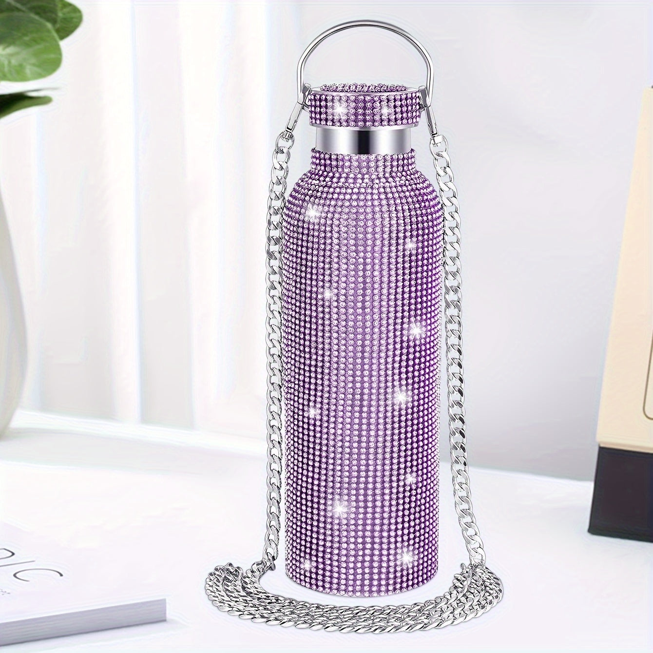 1pc, Studded Vacuum Flask, Stainless Steel Insulated Water Bottles, Shiny Glitter Rhinestone Decor Thermal Cups, For Hot And Cold Beverages, Summer Winter Drinkware, Travel Accessories, Birthday Gifts, Multiple Sizes Optional