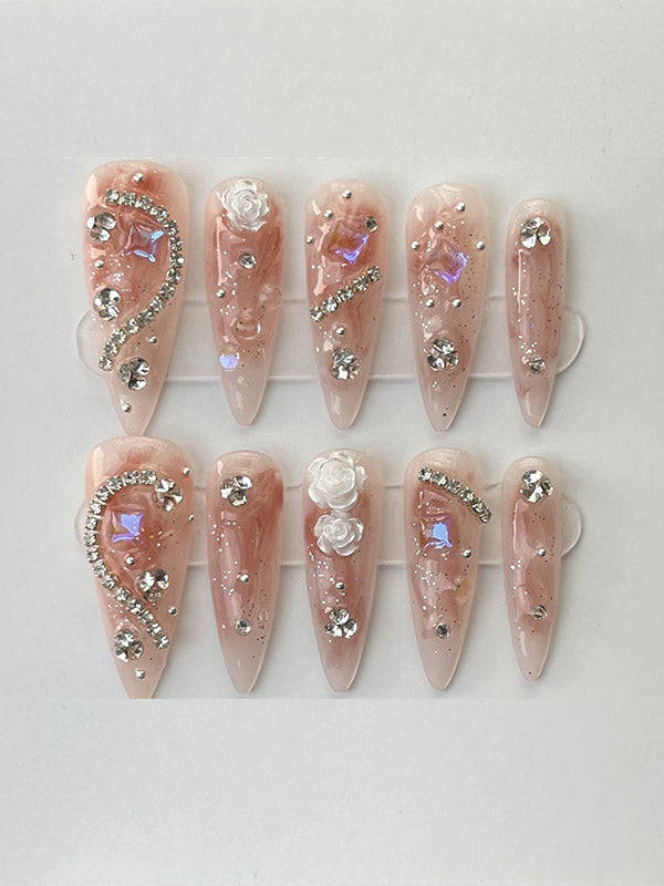 xakxx Detachable Geometric Rhine Stones Press-On Nails